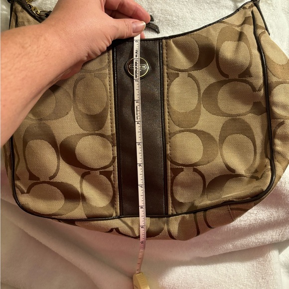 Coach Signature Jacquard fabric with Stripe Brown Front Logo Hobo purse. - Picture 5 of 15